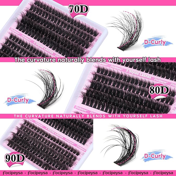 Full Volume Eyelash Extension Kit Thick Lash Extension Kit Lash Clusters Individual Eyelashes Kit with Lash Bond and Seal, Lash Remover DIY Eyelash Extension Kit for Beginner by Focipeysa