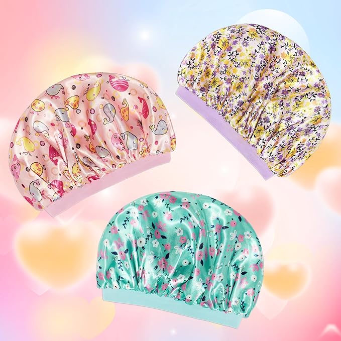 3 Pcs Bonnet for Kids, Kids Bonnets for Girls, Satin Silk Hair Bonnet for Sleeping, Soft Wide Band Sleep Cap for Curly Hair Braids for Teens Child Toddler