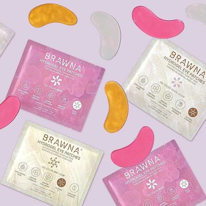 BRAWNA UnderEye Patches β Hydrogel Masks with Vitamin C, Caffeine & Collagen β For Dark Circles, Puffy Eyes, Wrinkles & Tired Skin β 24K Gold Skincare β 24 Pairs