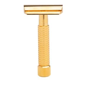 Rex Supply Co. Envoy Safety Razor 3‑Piece DE Razor | 24K Gold Plated | Marine‑Grade Stainless Steel | Handcrafted in USA | Knurled Sure‑Grip Handle | Medium Blade Gap | 5 Blades Included