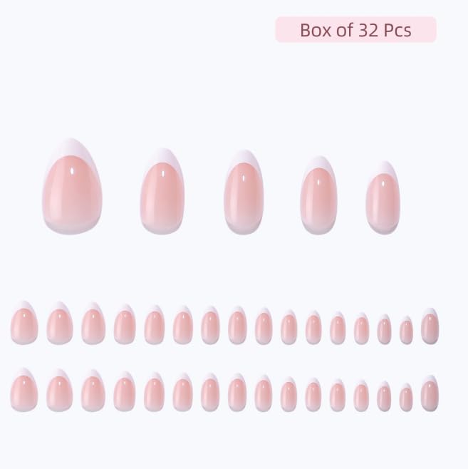 RPNZL Press On Nails - Paris | Classic French Manicure Tip, UV Finish Almond Nails, Reusable, Salon Quality | 32 Nails, 16 Sizes Kit with Glue and Adhesive Tabs