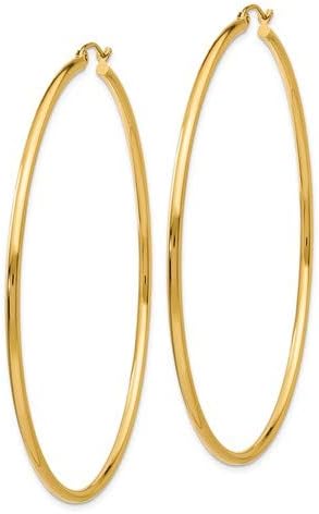 14K Gold Classic Real Hoop Earrings, (2mm Tube)