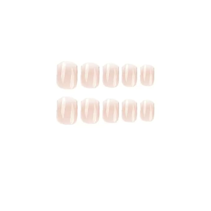 Extra Short Press on Nails Square - Ombre Fake Nails with Glossy Design - Nude False Nails Press ons - for Women Manicure 24 Pcs