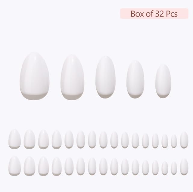 RPNZL Press On Nails - Coconut | Opaque White Medium Almond Nails, Salon Quality | 32 Nails, 16 Sizes Kit with Glue and Adhesive Tabs I Female Founded - Beauty, Self Care