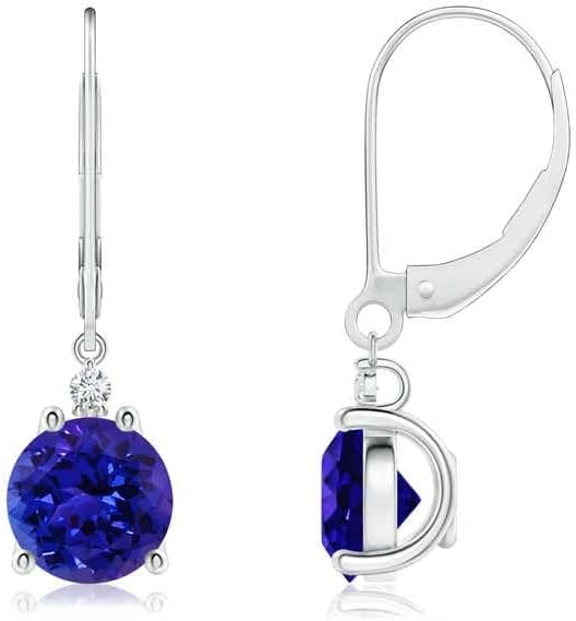 ANGARA Natural Tanzanite Earrings for Women | Tanzanite and Diamond Leverback Drop Earrings in 14K Solid Gold/Platinum | December Birthday, Anniversary, Gemstone Jewellery Gift
