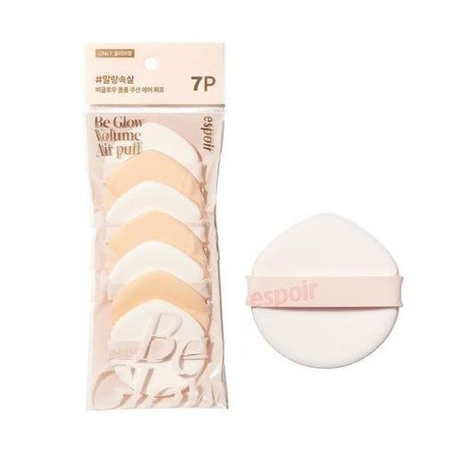 Espoir Be Glow Air Puff 7pc | Soft & Smooth Sponge Applicator for Flawless and Easy Makeup, Suitable for Cushion and Liquid Foundation, Cream, Powder, Concealer, Round Shape, Korean Base Tools