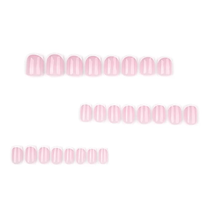 CTTHNBD Press on Nails Short - Square Fake Nails - White French Tip False Nails Press ons - for Women 24 Pcs
