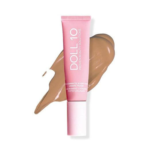 Doll 10 TCE Liquid Filter – CC Cream - Liquid Foundation - Lightweight Tinted Moisturizer & Skin Tint - Blurs Pores & Fine Lines - Vegan - Clean Makeup - [Tan] - 30 Day Supply