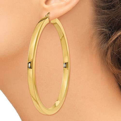 Large 14k Yellow Gold Square-Tubed Hoop Earrings (3mm Thick)
