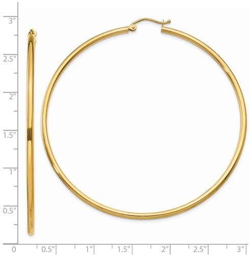 14K Gold Classic Real Hoop Earrings, (2mm Tube)
