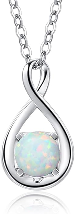 FANCIME 14K Solid Gold Birthstone Pendant with Sterling Silver Chain Infinity Gemstone Necklace Fine Jewelry Anniversary Birthday Christmas Gifts for Women Wife Her