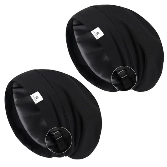 YANIBEST 2 Pcs Silk Bonnet Satin Bonnet Hair Bonnet for Sleeping - Adjustable Saty on Satin Lined Slouchy Beanie Hat for Women
