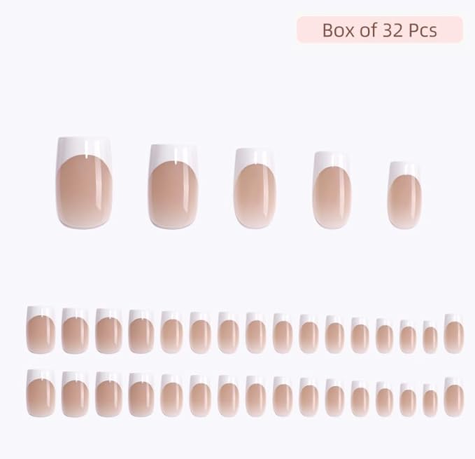 RPNZL Press On Nails - Ivory | French Tip, Medium Square UV Finish Fake Nails, Salon Quality | 32 Nails, 16 Sizes Kit with Glue and Adhesive Tabs I Female Founded
