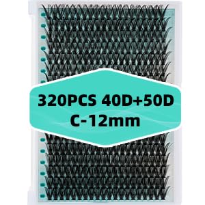 Lash Clusters Wispy 320PCS Eyelash Extension 40D 50D Cluster Lashes Individual Lashes DIY Lash Extension Natural Look Cluster Eyelash Extensions Soft False Eyelashes at Home for Beginners(C-12mm)