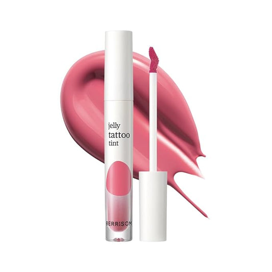 Berrisom Jelly Tattoo Tint, Long Lasting Korean Lip Stain with Jelly Texture, Transfer-Resistant Color, 3.8g / 0.13oz, 4 Shades (Strawberry)