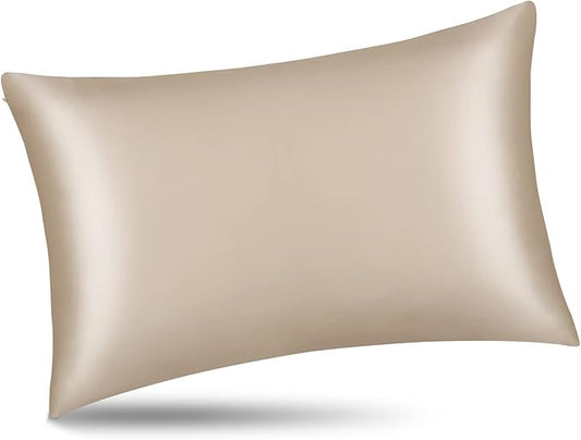 ALASKA BEAR Natural Silk Pillowcase, Hypoallergenic, 19 Momme, 600 Thread Count 100 Percent Mulberry Silk, King Size with Hidden Zipper (1,Champagne Gold)