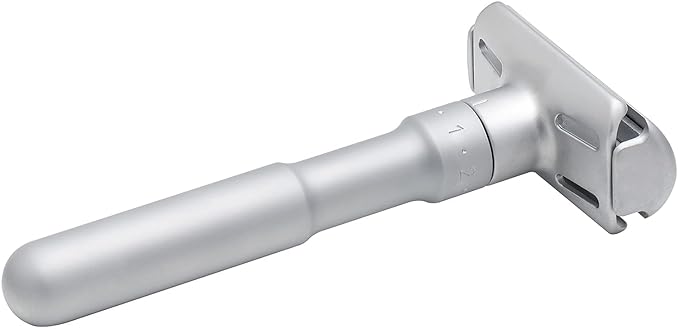 MERKUR FUTUR 700 Adjustable Double Edge Safety Razor - Matte Chrome, Adjustable Razor With Dial, Made in Germany, Plastic-Free, Snap-On Cap Design, Straight Bar