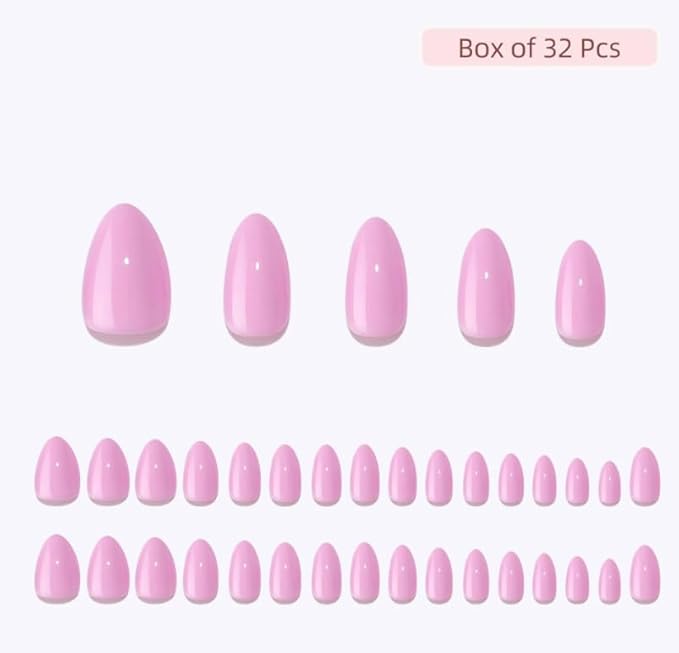 RPNZL Press On Nails - Pretty In Pink | Pink Medium Almond, UV Finish, Reusable | 32 Nails, 16 Sizes Kit with Glue and Adhesive Tabs I Female Founded