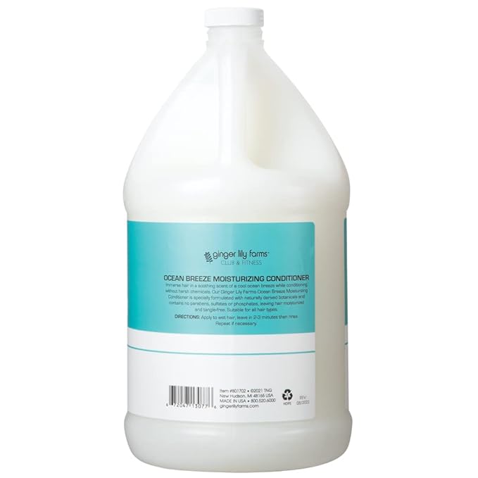 Ginger Lily Farms Club & Fitness Moisturizing Conditioner for Dry Hair, 100% Vegan & Cruelty-Free, Ocean Breeze Scent, 1 Gallon (128 fl oz) Refill