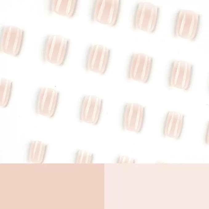 Extra Short Press on Nails Square - Ombre Fake Nails with Glossy Design - Nude False Nails Press ons - for Women Manicure 24 Pcs