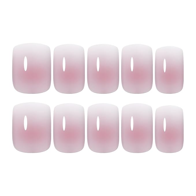 XZMeiLun Pink Ombre Press On Nails Short Square, Gradient French Tip Designer Fake Nail Reusable Real Acrylic Nails for Women, Glossy Soft Gel False Nail with Glue On Nails, Wedding Stick On Nail