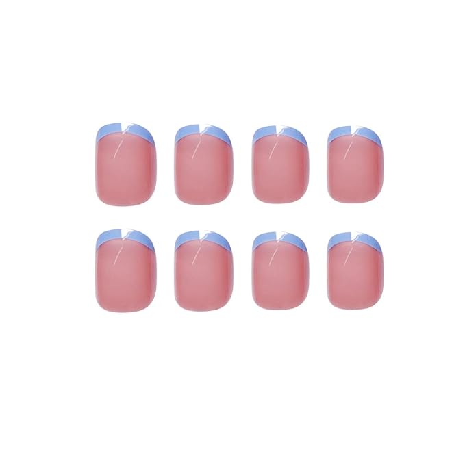XZMeiLun Blue French Tips Press On Nails Extra Short Square, Blue French Tip Sticke On Nails, Designer Reusable Acrylic Nails Press Ons, Fake Nails With Glue On Nails, Daily Wea False Nails For Women