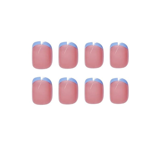 XZMeiLun Blue French Tips Press On Nails Extra Short Square, Blue French Tip Sticke On Nails, Designer Reusable Acrylic Nails Press Ons, Fake Nails With Glue On Nails, Daily Wea False Nails For Women