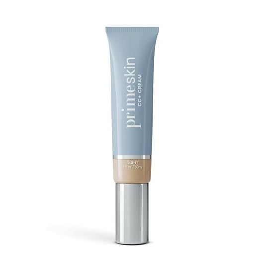 Prime Prometics PrimeSkin CC+ Cream for Mature Women – Lightweight Liquid-to-Powder Foundation – Blurs Pores & Covers Age Spots – Crease-Free, Hydrating & Soft-Matte Finish for Sensitive Skin (Light)