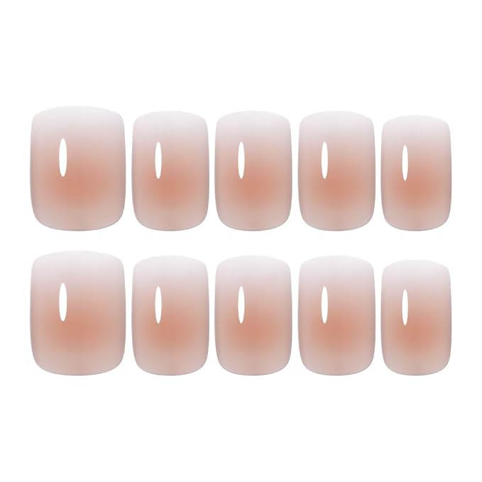 XZMeiLun Brown Nude Ombre Press On Nails Short Square, Gradient French Tip Designer Fake Nail Reusable Real Acrylic Nails for Women, Glossy Soft Gel False Nail with Glue On Nails,Wedding Stick On Nail