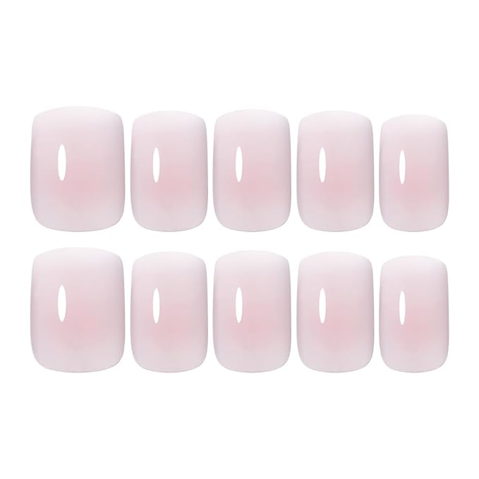 XZMeiLun Light Pink Ombre Press On Nails Short Square, Gradient French Tip Designer Fake Nail Reusable Real Acrylic Nails for Women, Glossy Soft Gel False Nail with Glue On Nails,Wedding Stick On Nail