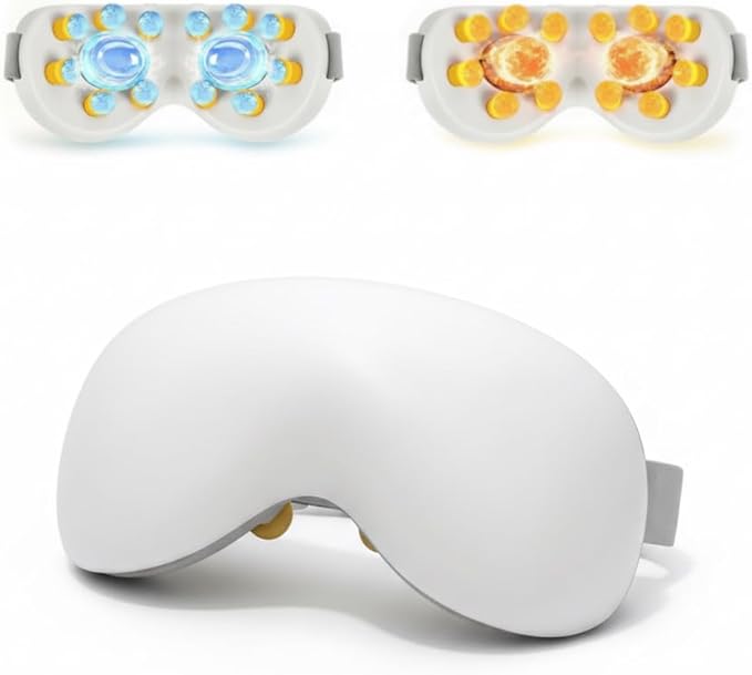 KS SHOP Eye Massager with Heat & Cooling | 12 Precision Massage Nodes | Bluetooth Music | 4 Massage Modes | 2400mAh Battery | Relaxation for Eye Strain, Dry Eyes, Stress & Headaches