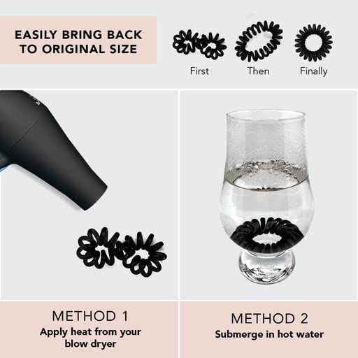 Kitsch Spiral Hair Ties for Women – Black Elastic Hair Ties No Damage, Ponytail Holders for Thick and Thin Hair – Creaseless and Dent-Free Coil | Ideal Gifts for Women - 8pc Set, Black
