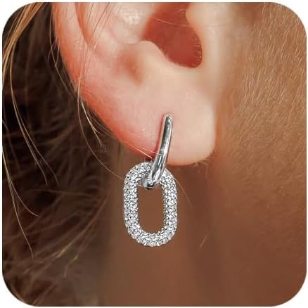 OZEL 14K Gold & Silver Plated Paperclip Chain Earrings with Cubic Zirconia – Dangle, Hoop, Huggie, Stud Styles – Women’s Fashion Jewelry Gift