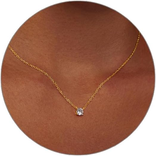 Luxval Diamond Pendant Gold Necklace for Women，Dainty 18k Gold Plated Choker Necklaces Simple Gold Jewelry Gifts for Women Girls