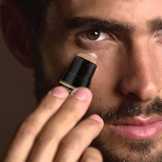 Concealer Stick with Brush for Men - Eraser Dark Circles - Men’s Multi-Use Concealer - Dual Sided Full Coverage with Soft Brush- Buildable Coverage Makeup - All Skin Type - (Medium Dark)