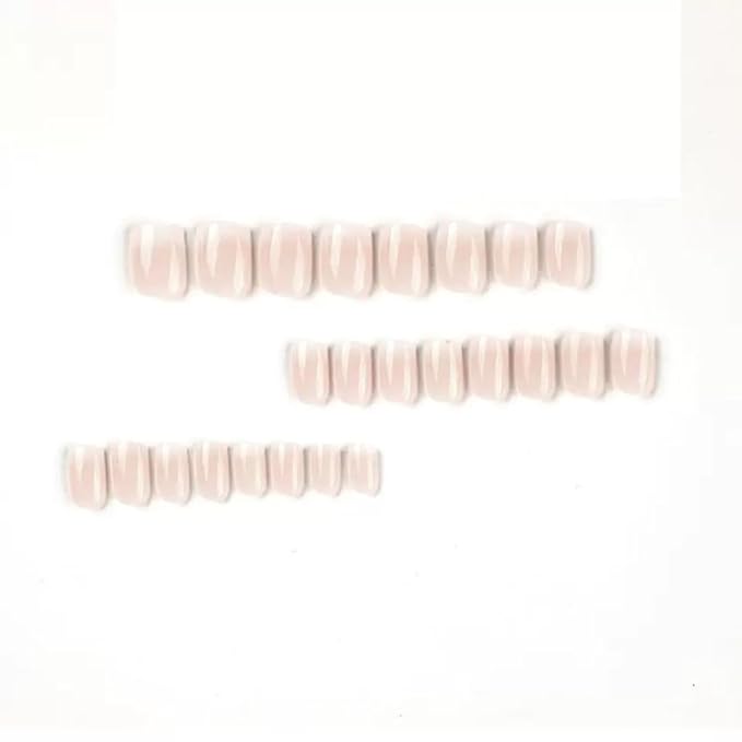 Extra Short Press on Nails Square - Ombre Fake Nails with Glossy Design - Nude False Nails Press ons - for Women Manicure 24 Pcs