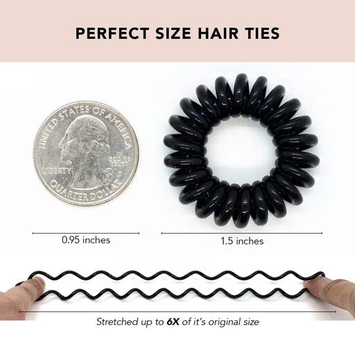 Kitsch Spiral Hair Ties for Women – Black Elastic Hair Ties No Damage, Ponytail Holders for Thick and Thin Hair – Creaseless and Dent-Free Coil | Ideal Gifts for Women - 8pc Set, Black
