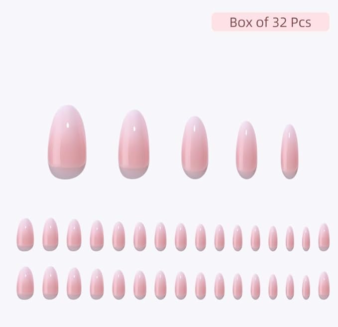 RPNZL Press On Nails - Peony | Ombre French Tip, Long UV Finish Almond Nails, Salon Quality | 32 Nails, 16 Sizes Kit with Glue and Adhesive Tabs I Female Founded