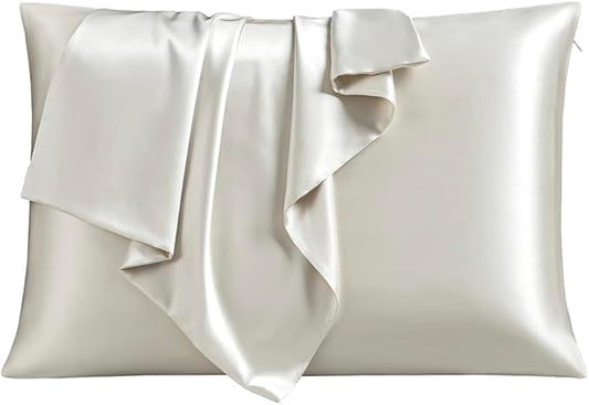 STONECREST Silk Pillowcase, 100% Organic Mulberry Silk, Real 22 Momme 6A Grade, Oeko-Tex Certified, Luxury Pillow Cover for Hair & Skin, with Hidden Zipper(1 Pc Standard 20x26, Beige)