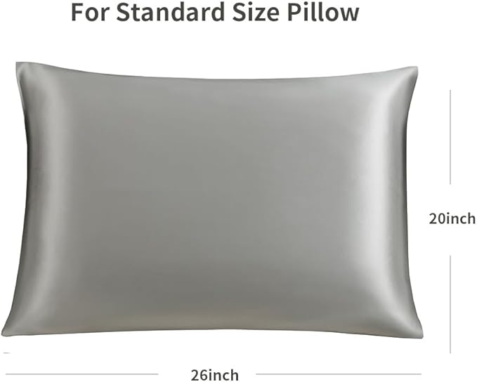 STONECREST Silk Pillowcase, 100% Organic Mulberry Silk, Real 22 Momme 6A Grade, Oeko-Tex Certified, Luxury Pillow Cover for Hair & Skin, with Hidden Zipper(1 Pc Standard 20x26, Grey)