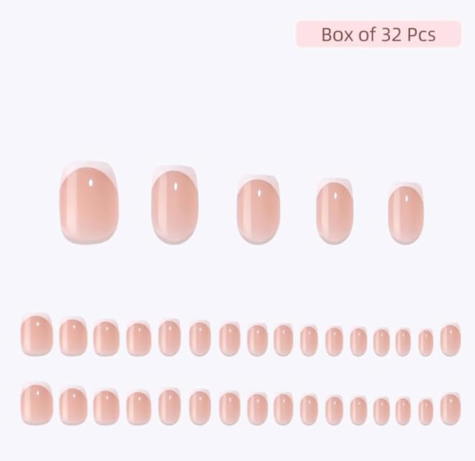 RPNZL Press On Nails - Frenchie Kiss | Classic French Manicure, UV Finish Square Nails, Reusable, Salon Quality | 32 Nails, 16 Sizes Kit with Glue and Adhesive Tabs