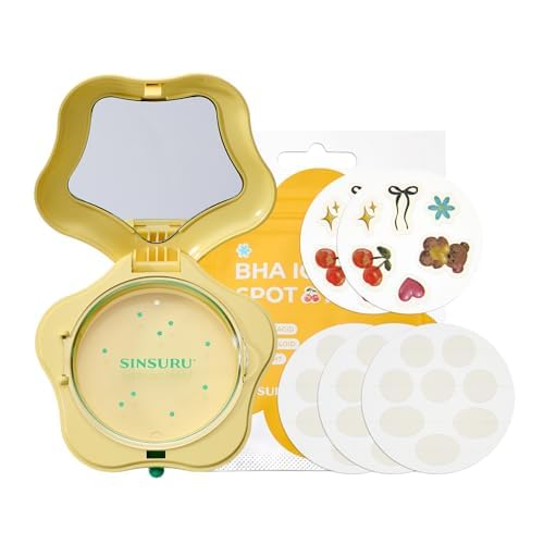 SINSURU BHA Iconic Spot Patch with Mirror Case - Hydrocolloid Patches with 5,000ppm Salicylic Acid - Day & Night Zit Patch for Targeted Sebum Care & Stylish Wear