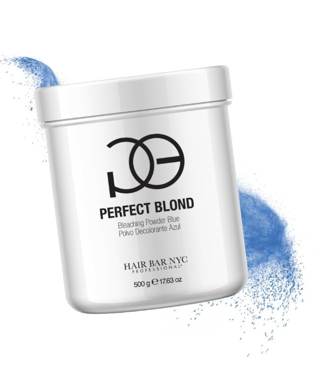 Hair Bar NYC Perfect Blond 10x Extreme Blue Lightener +30 Volume Anti-Yellow Blue Developer Kit Dust-Free Hair Bleach with Keratin & Bond Building, Cool-Toned, Bright Finish Developer Kit 60g/2.11oz