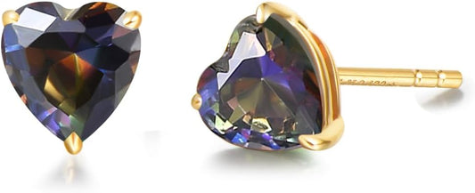 FANCIME 14k Solid Yellow Gold Stud Earrings Gemstone Prong Cluster Stud Earrings Fine Jewelry Gifts for Her Mom Women Wife