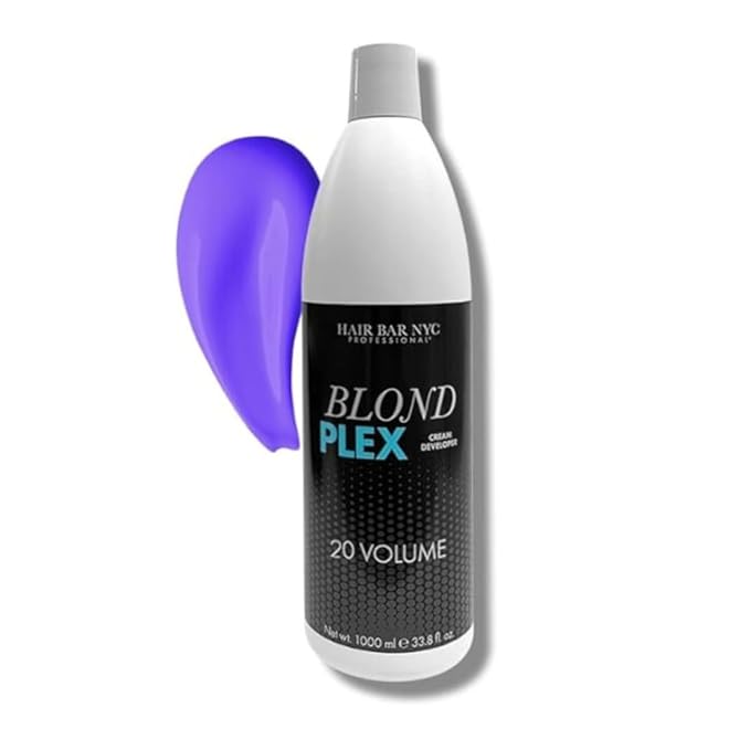 HAIR BAR NYC 20 Volume - Blond Plex Anti-Yellow Porfessional Lightening System for Charcoal Hair Bleach - Violet Developer with Plex, Reduce Brassy, Eliminates Orange Tones 33.8oz/1lt