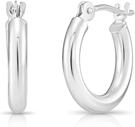 Classic 10K White Gold Hoop Earrings - Shiny Polished Plain Round Gold Hoops for Women and Men