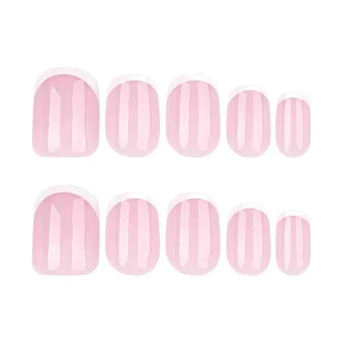 CTTHNBD Press on Nails Short - Square Fake Nails - White French Tip False Nails Press ons - for Women 24 Pcs