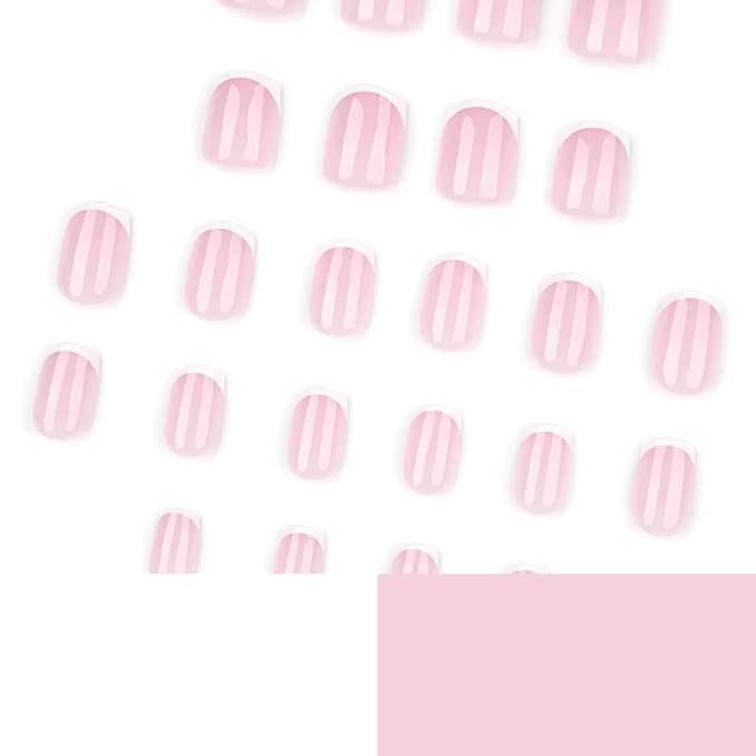 CTTHNBD Press on Nails Short - Square Fake Nails - White French Tip False Nails Press ons - for Women 24 Pcs