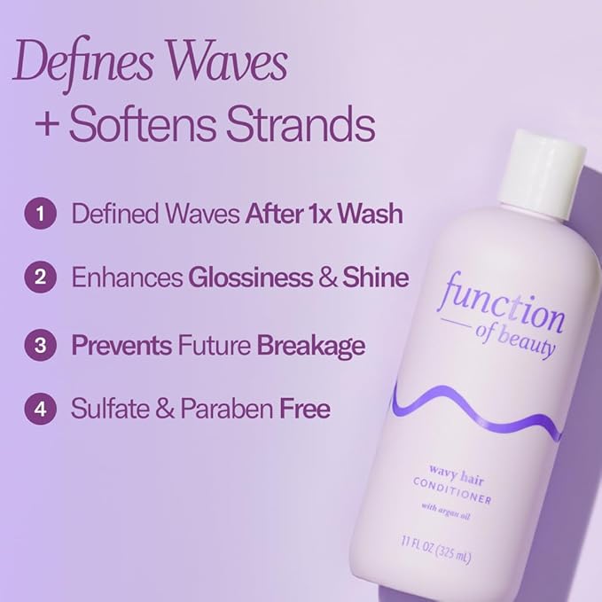 Function of Beauty Wavy Hair Conditioner - Sulfate-Free Conditioner for Natural Wavy Texture - Lightweight, Anti-Frizz, Strengthening & Hydrating with Argan Oil - Hair Care Products