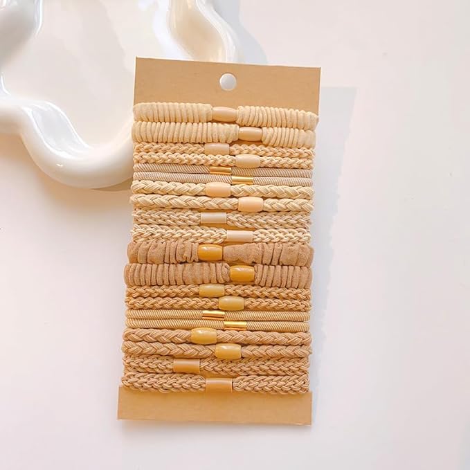Multistyle Hair Ties Set: Gentle High Elasticity Ponytail Scrunchie Bracelet for Women (26-Beige+Khaki Set:20, One Size)